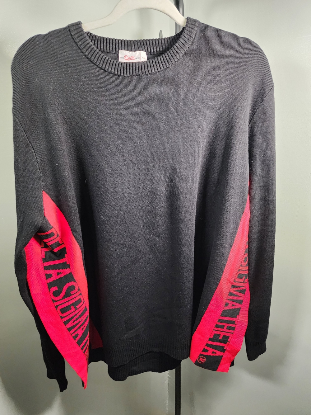 Women's Crewneck Sweater with Red Sleeve Panels